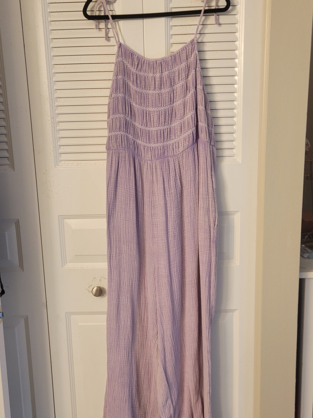 Lavender Smocked Jumpsuit with Tie Straps